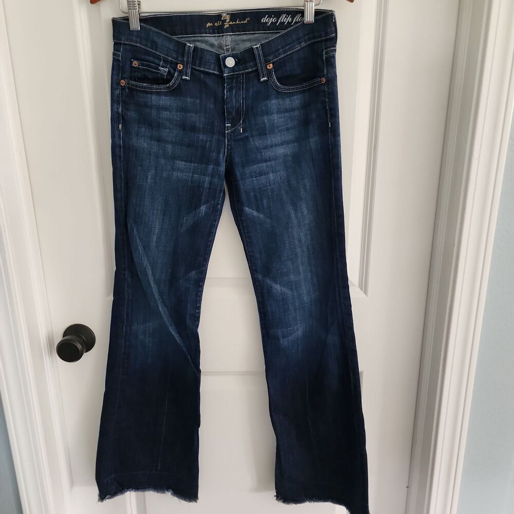 7 For All Mankind Dojo Flip Flop Flare Jeans Womens 28 Blue Denim Low Rise Boho